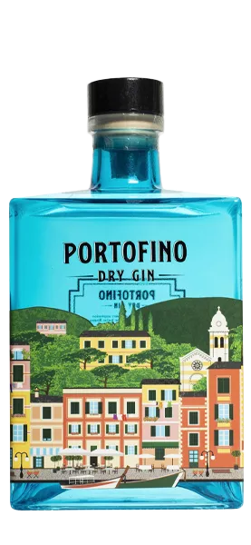 Portofino Dry Gin 0.50 l - bottiglia blu con illustrazione di Portofino
